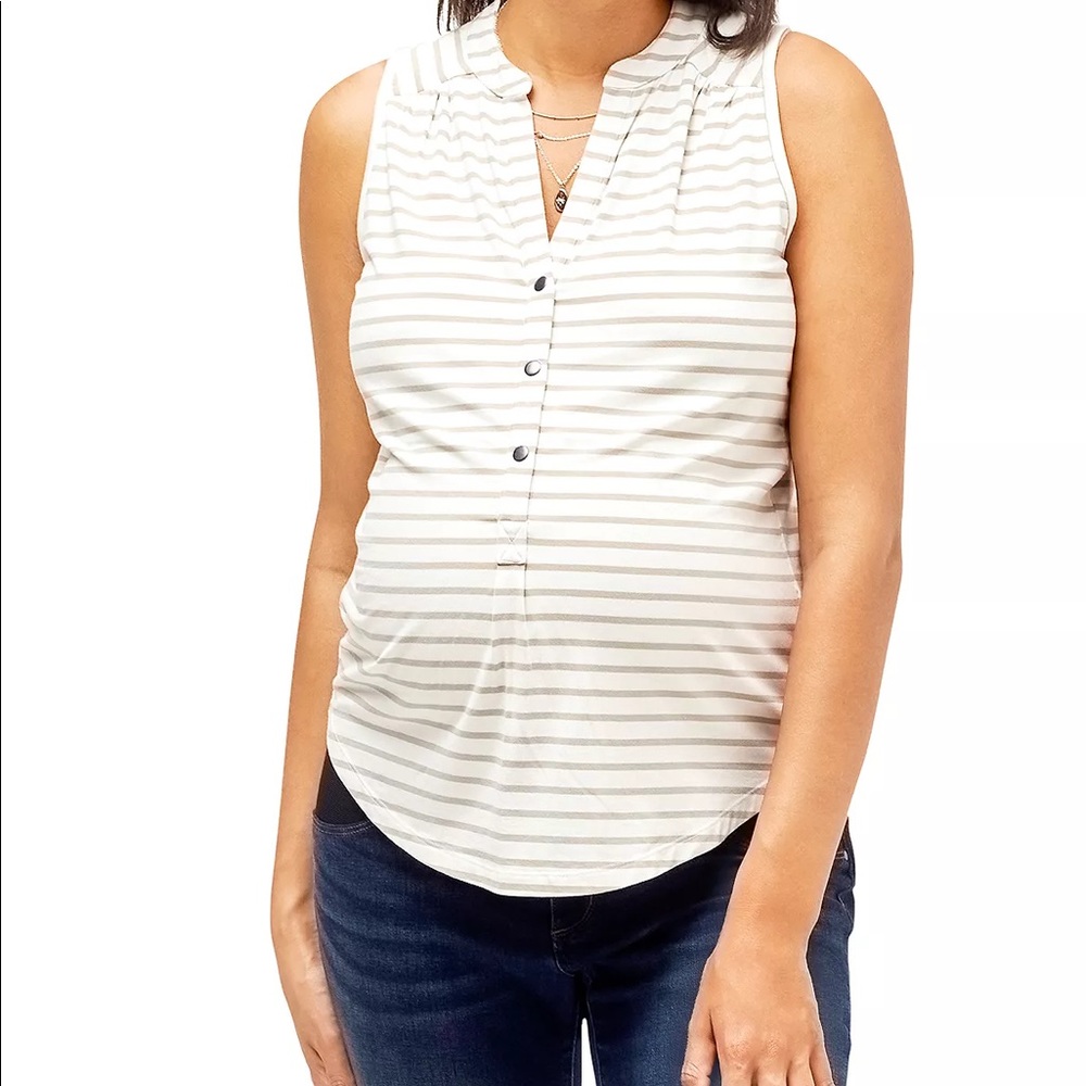 Nom maternity nursing Mia v neck henley tank m striped